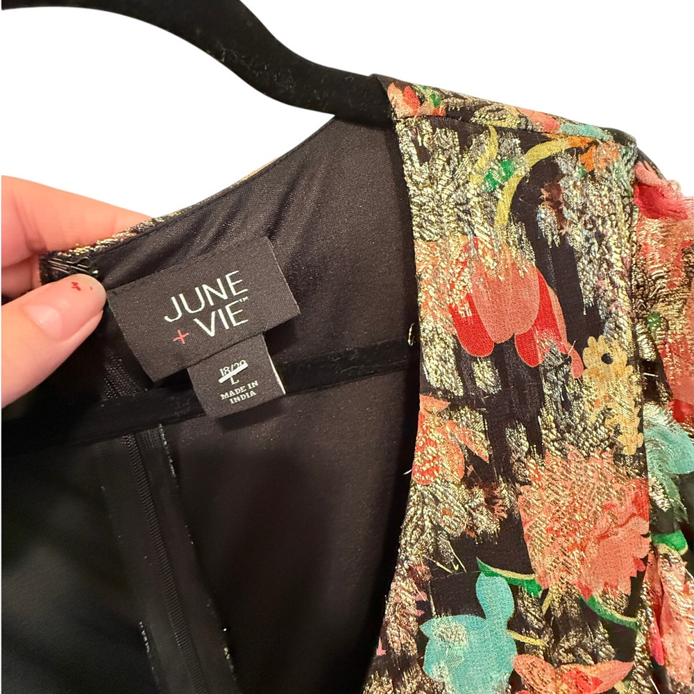 June+Vie 18/20 Metallic Floral Maxi Dress $369 Elegant Plus Formal Gown Gold 2XL - Picture 8 of 14